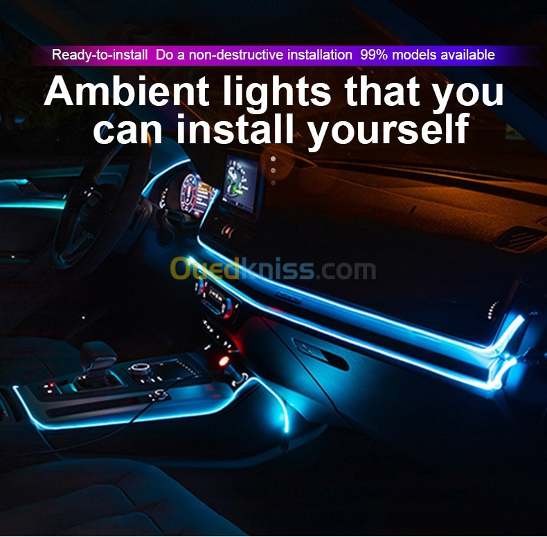 Bande lumineuse Fiber optique Led fluo RGB USB pour intérieur de voiture