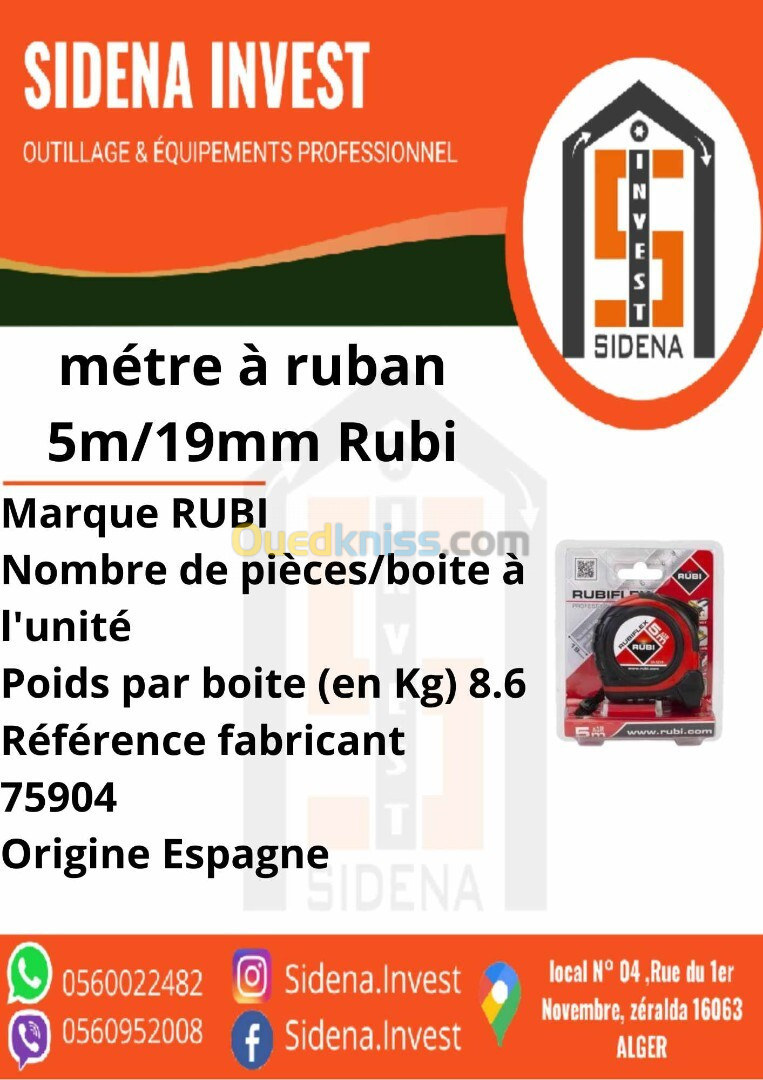 Mètre à ruban  5m x 19mm RUBI