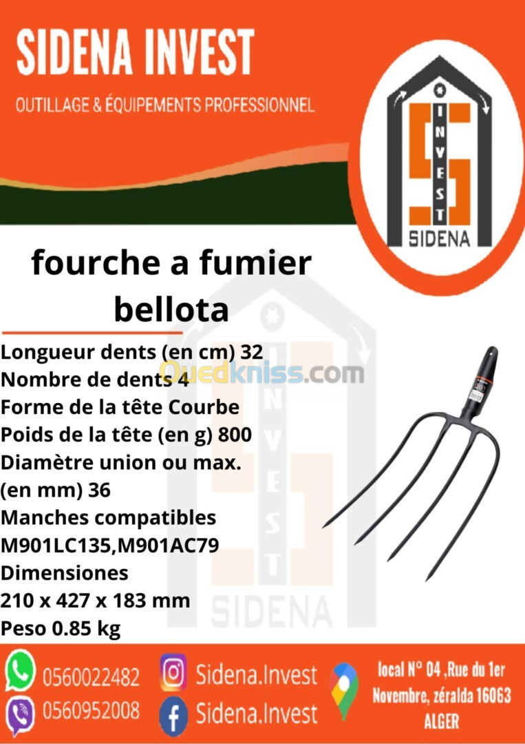 Fourche forgée 4 dents pour ramasser le foin et le fumier bellota