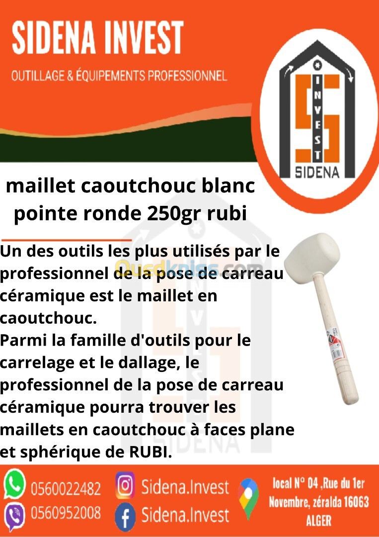 MAILLET CAOUTCHOUC BLANC POINTE RONDE 250 gr RUBI