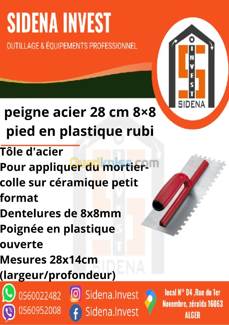 peigne acier 28 cm 8*8 pognée en plastique RUBI 