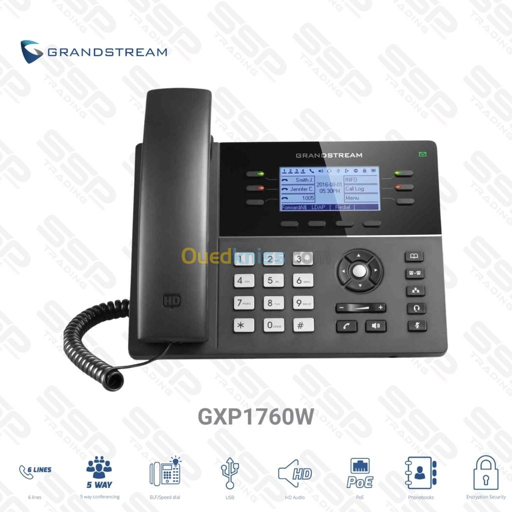 IP PHONE GXP1760W Grandstream- Ecran LCD , 6 comptes SIP ,HD Voice, 2xRJ45, PoE, WIFI