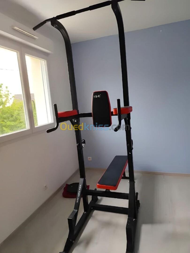 Station barre fixe parallèle Banc de musculation + support barre hauteur réglable 220 cm