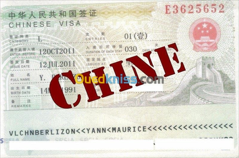 Visa CHINE  A Partir de 40700 dzd 