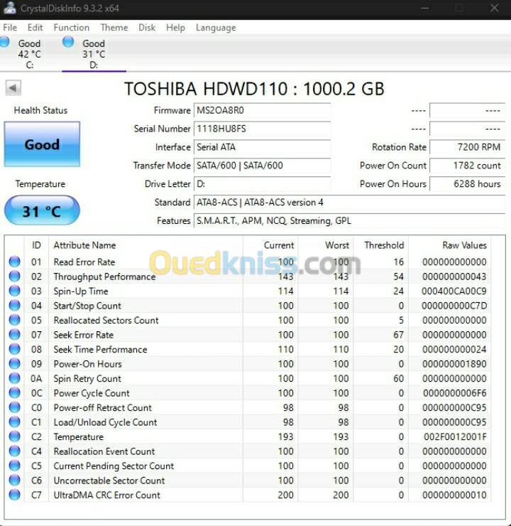 Disk Dur Toshiba HDWD110 1TB