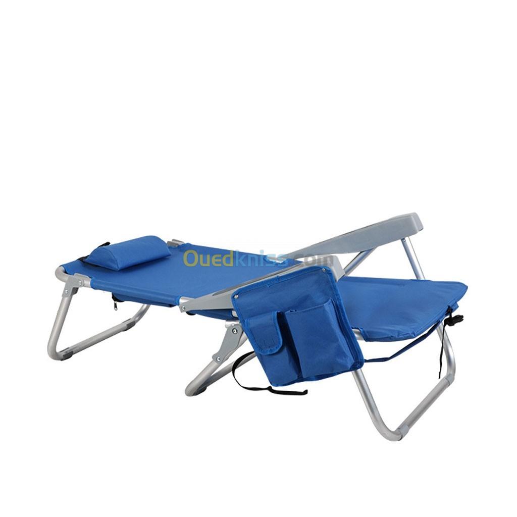 Chaise Longue Plage Confortable avec Repose Tête et Pochette