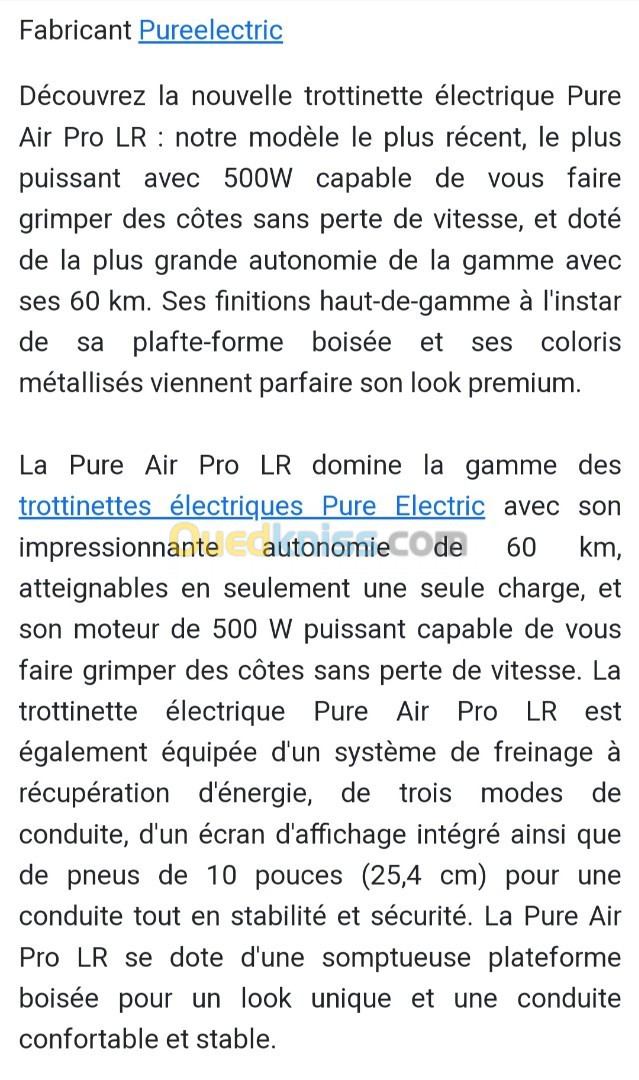 Trottinette Électrique pure air pro Ir