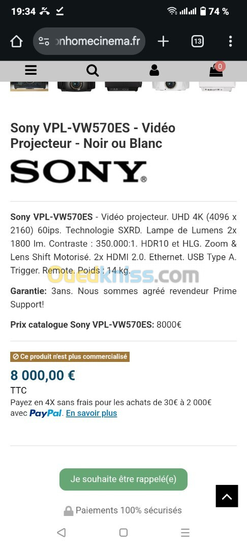 Sony VPL-VW570ES Blanc Vidéoprojecteurs UHD 4K