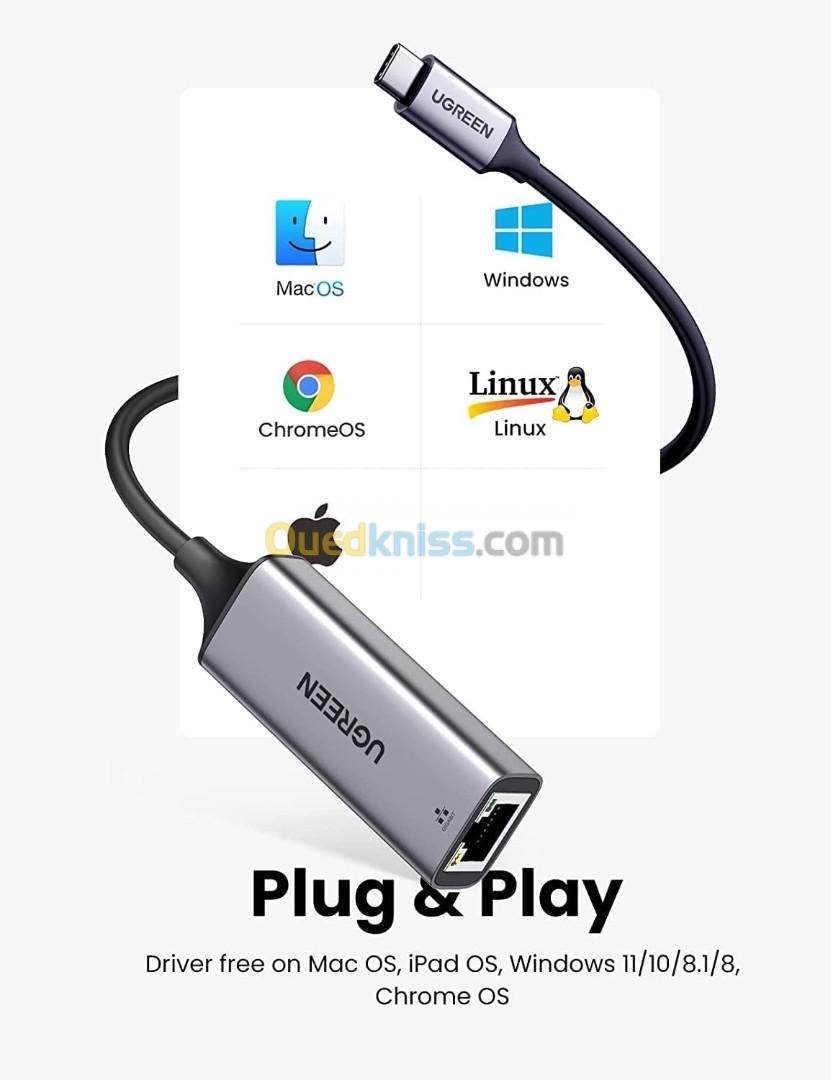 Adaptateur Converter Usb-C Type-C Vers To Rj45 Lan Réseau 1000Mbps  Thunderbolt 3 - Prix en Algérie