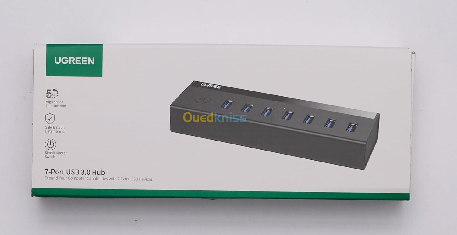 UGREEN Data Hub USB 3.0 à 7 Ports USB 5Gbps avec Bloc Alimentation 5V 2A 1M Câble full Compatible 