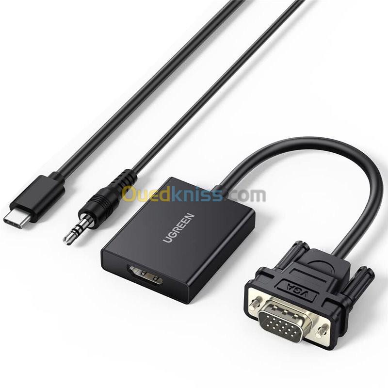 UGREEN Adaptateur HDMI vers VGA 1080P avec Sortie Audio 3.5mm et Câble  Alimentation Convertisseur HDMI