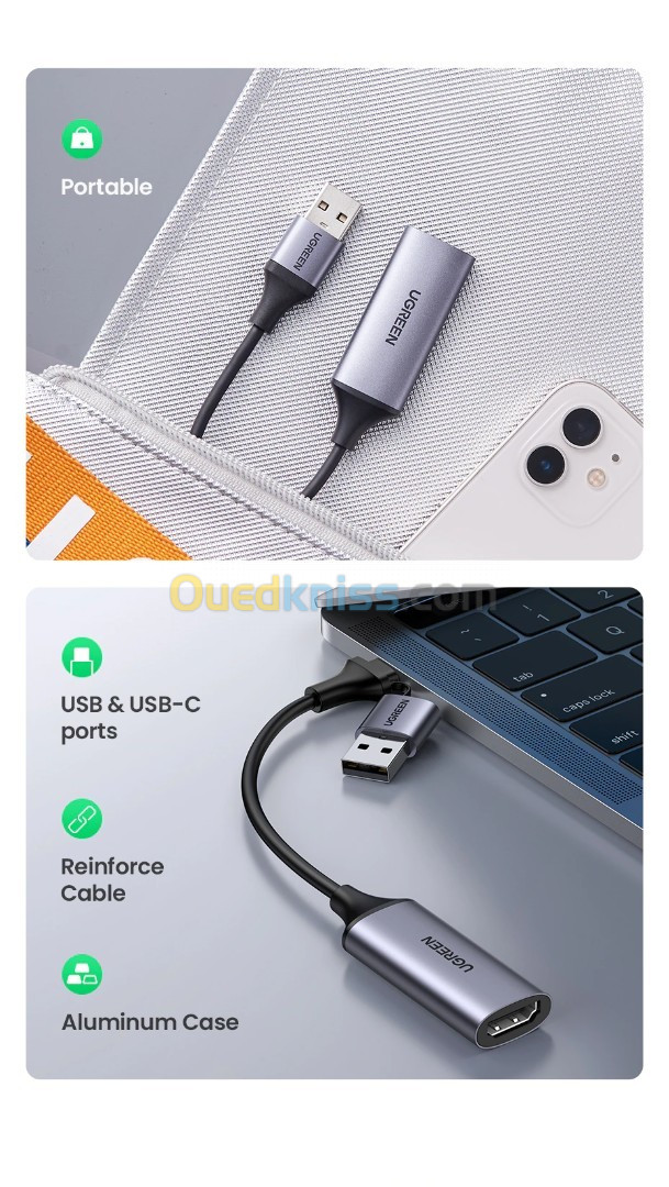 Ugreen – carte d'acquisition vidéo 4K, HDMI vers USB/type-c, pour Switch PS5,  caméra, Xbox, DVD, enregistrement en direct