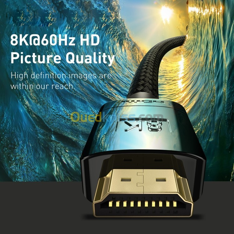 Baseus Câble HDMI 2.1 8K 60Hz * 4K 120Hz * UHD Haute Vitesse 48 Gbps - 1 Métre