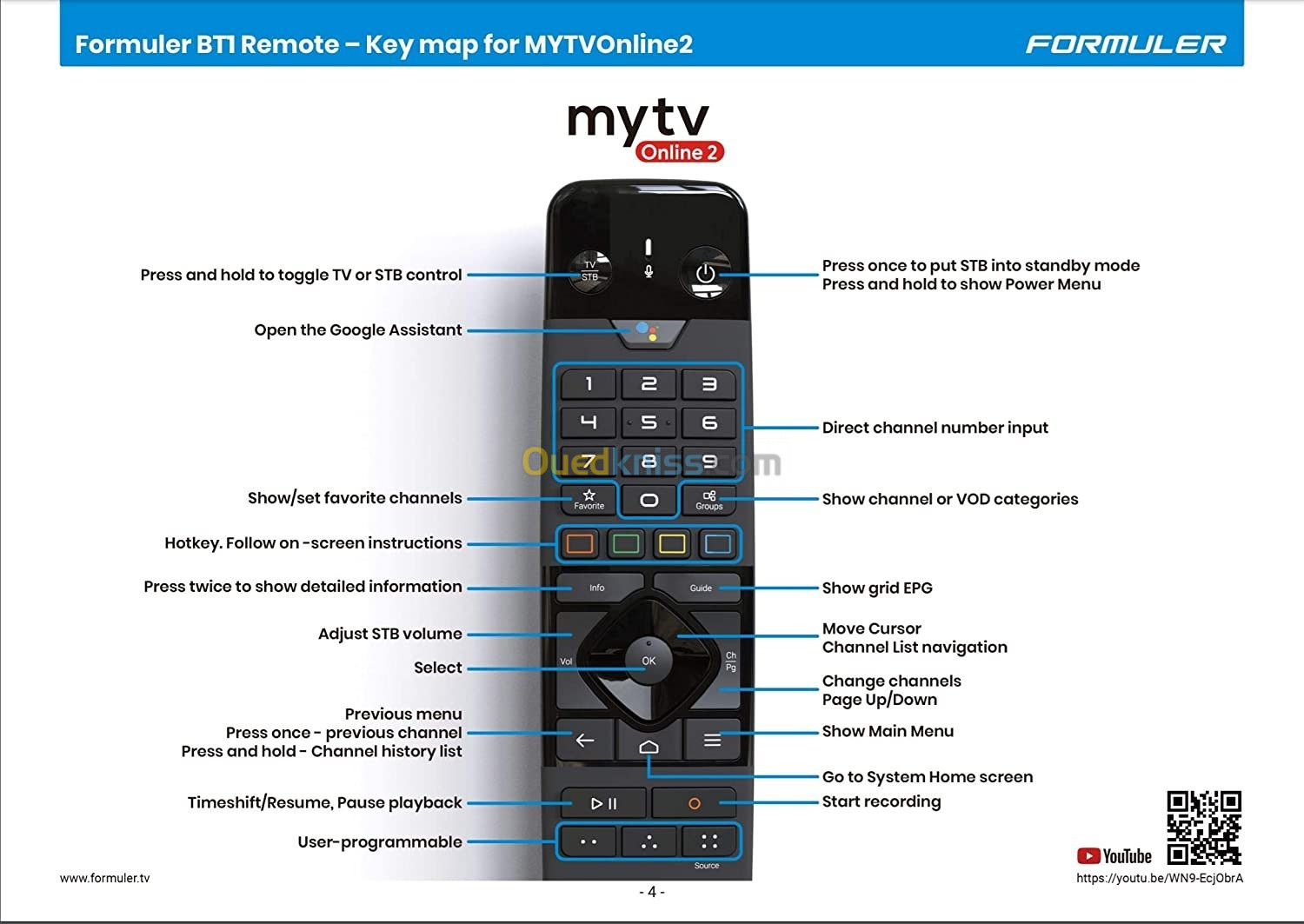 Formuler GTV-BT1 Télécommande vocale Bluetooth hybride avec