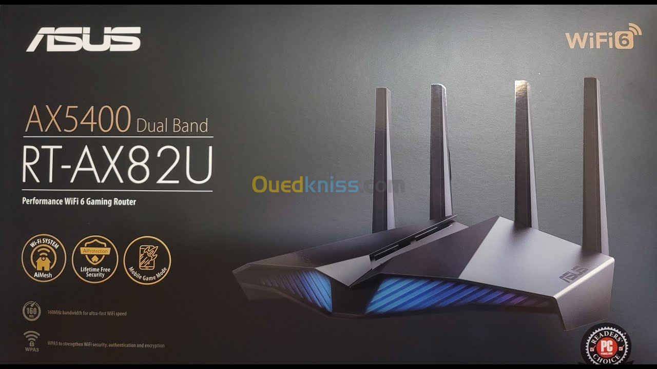 ASUS RT-AX82U  Wifi 6  AX 5400  Router Gaming + Routeur pour Modem fibre optique FTTH Haut de Gamme 