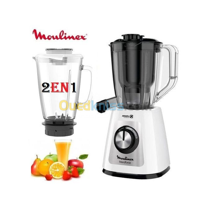 Moulinex Blender Blendforce 2 en 1 + Bol Centrifugeuse-LM43Q110-Blanc