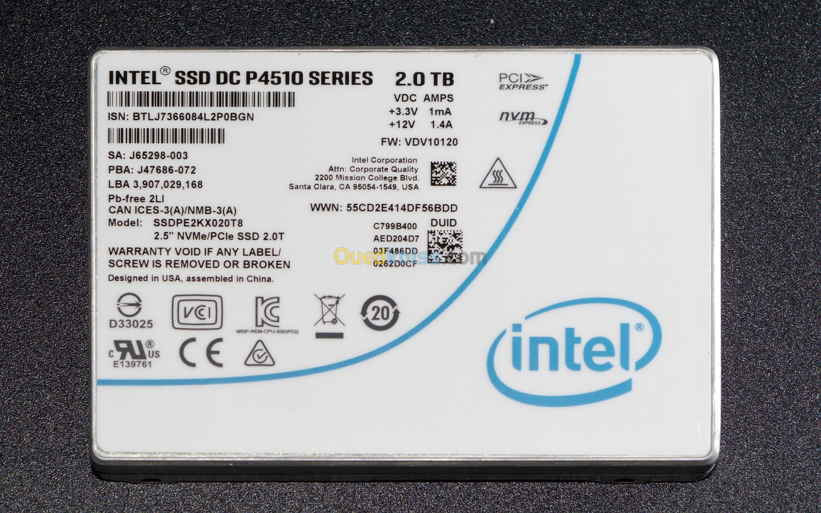 Disque Intel SAS NVME P4510 1T Enterprise pour serveur