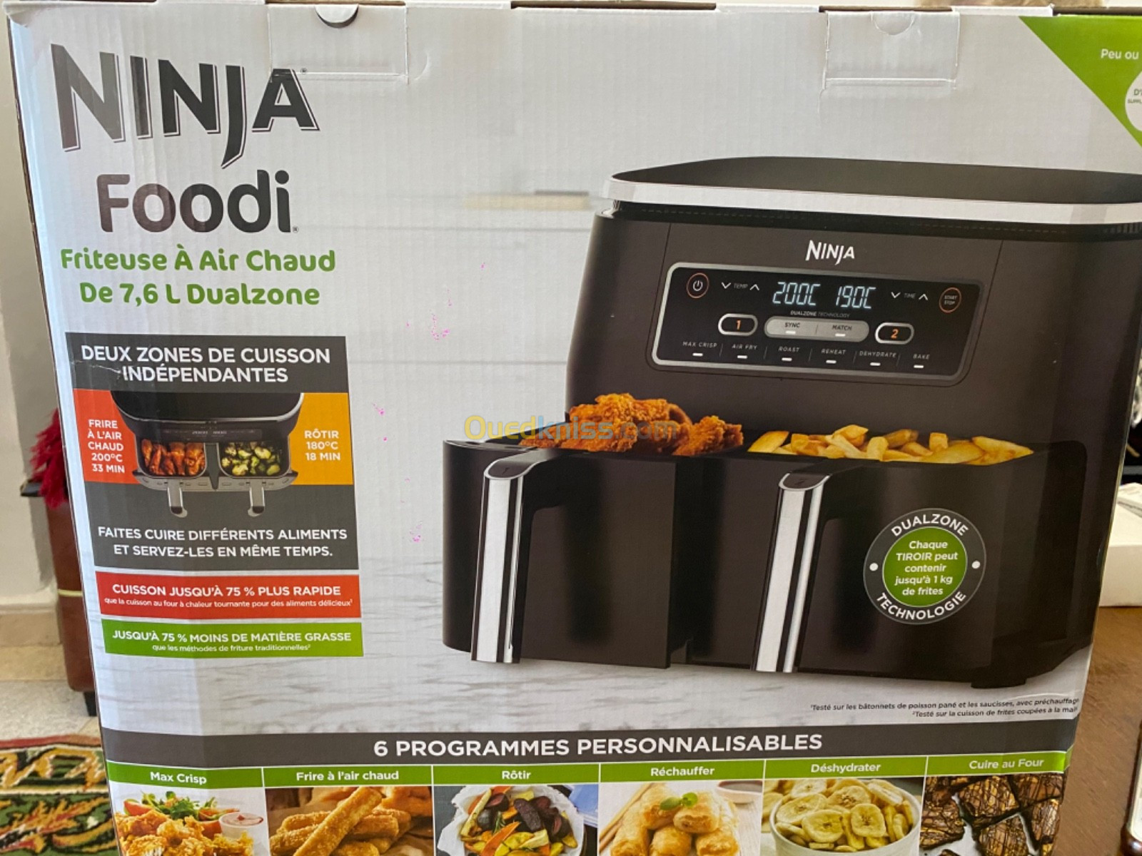 Ninja Friteuse a air sans huile airfryer NINJA foodi 7.6L 2500W 2 Tiroirs,6-en-1 AF300EU