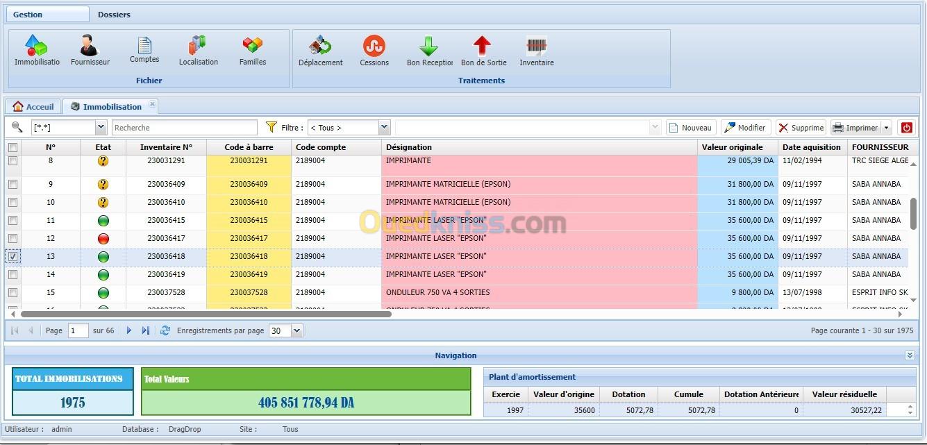 Logiciel inventaire des immobilisations (investissements) par code à barre