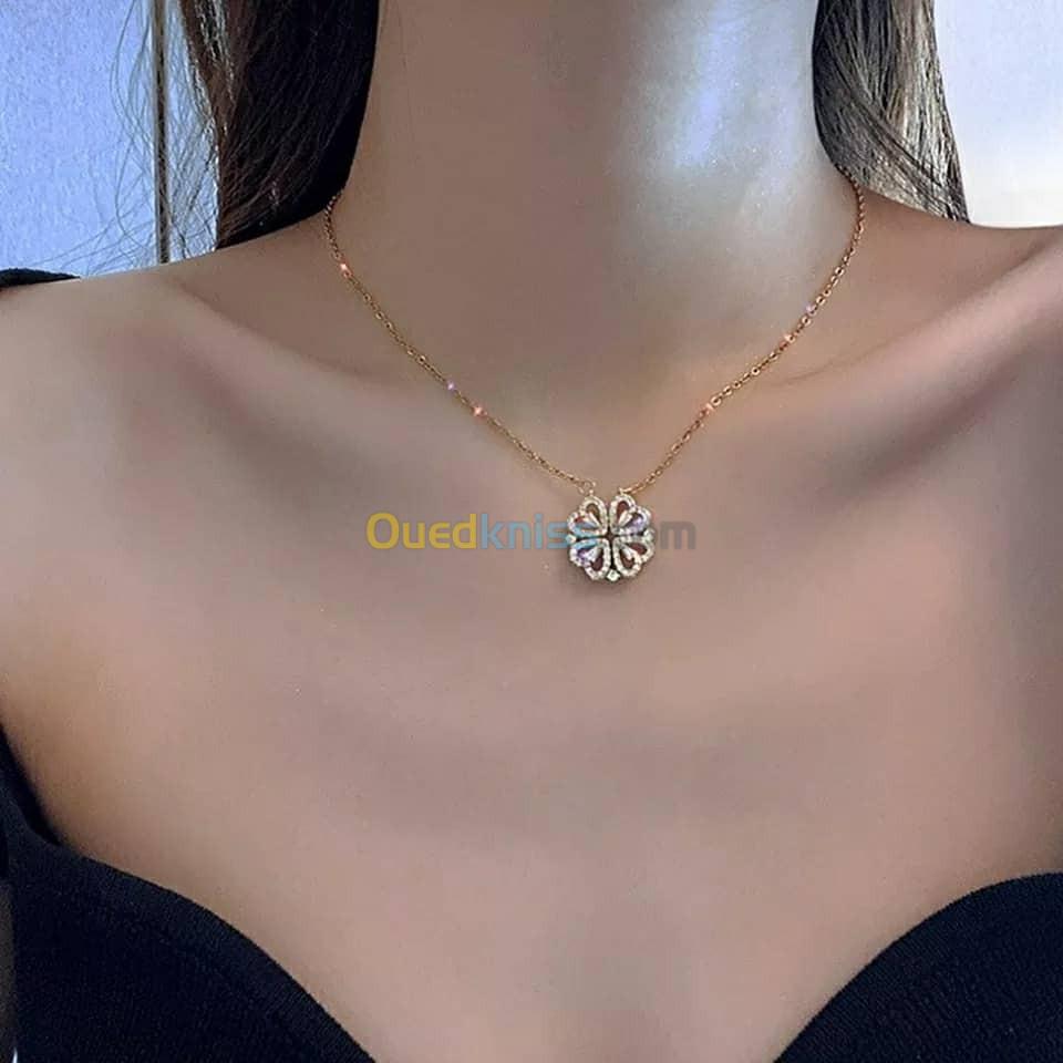 Collier avec Pendentif Magnétique, Bijou en forme de Trèfle Porte-Bonheur, pour Femme 