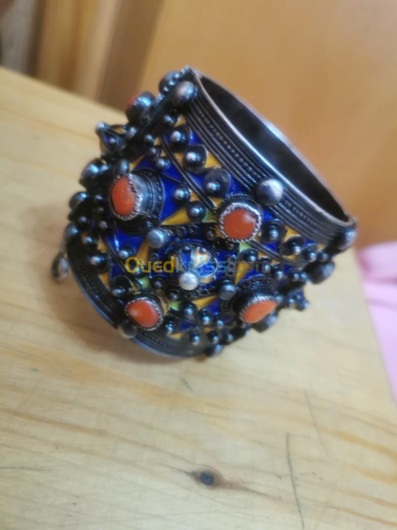 Antique Kabyle Algerian handmade silver cuff bracelet enameled with plastic  ston | eBay