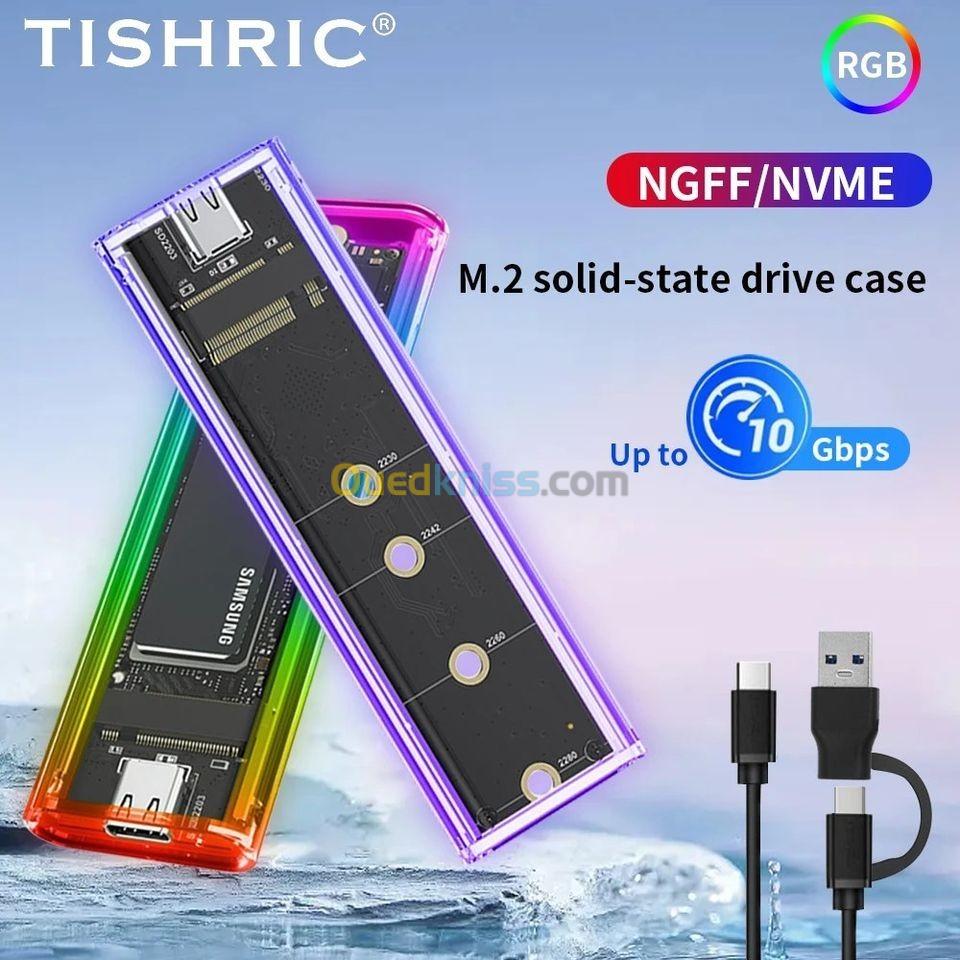 Boîtier de disque dur USB type C,RGB M.2 NGFF Nvme, 2230/2242/2260/2280 jusqu'à 10Gbps