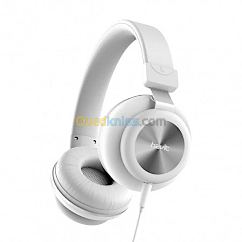 Casque filaire Havit H2263D, son stéréo pur de haute qualité, blanc