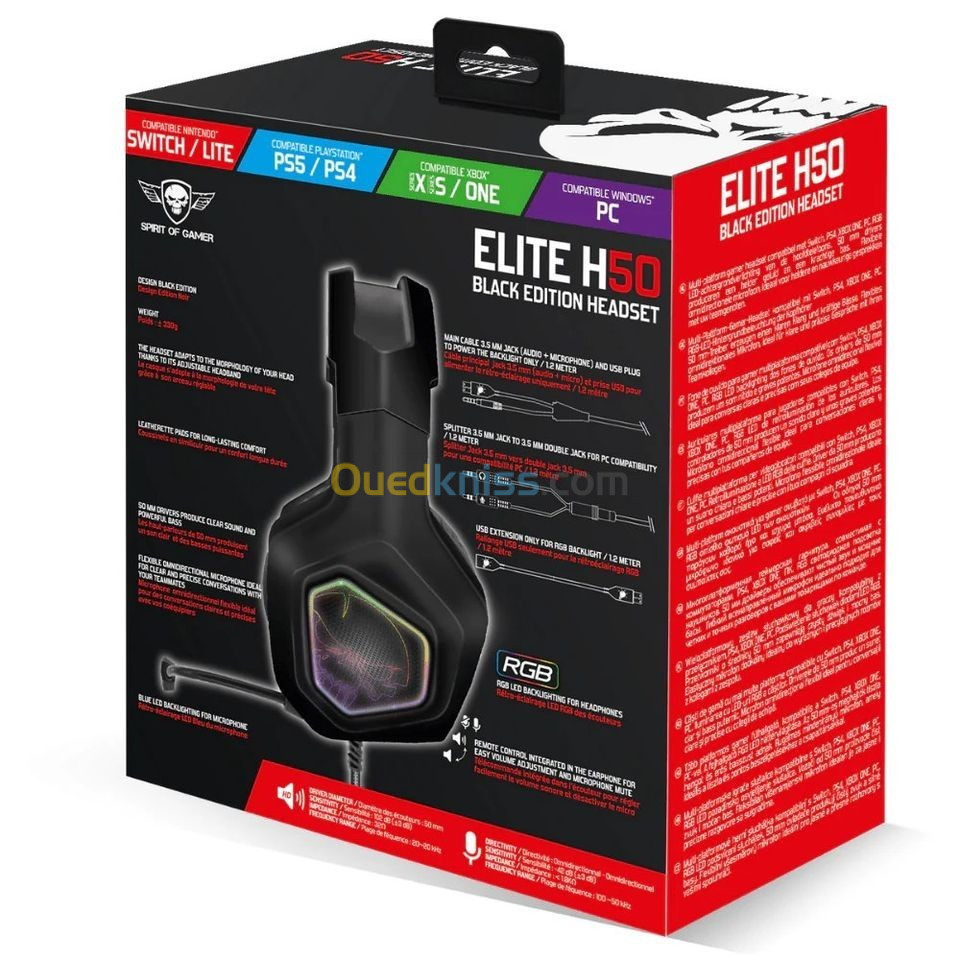 Casque avec fil Spirit_of_Gamer Elite-H50 Artic Edition/Black Edition