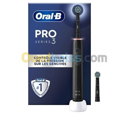 Oral-B Pro serie 3 , Brosse à dents électrique, 2 Brossettes, NOIR / BLANC ,avec socle