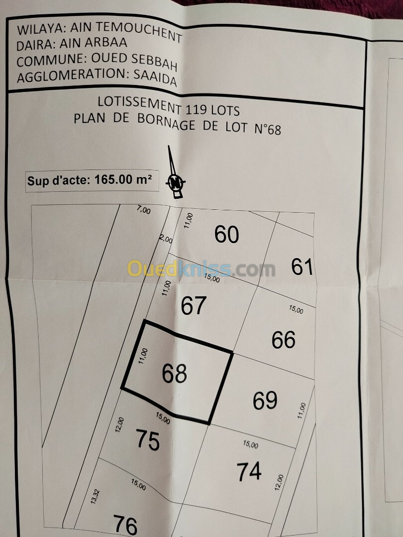 Vente Terrain Aïn Témouchent Oued sabah