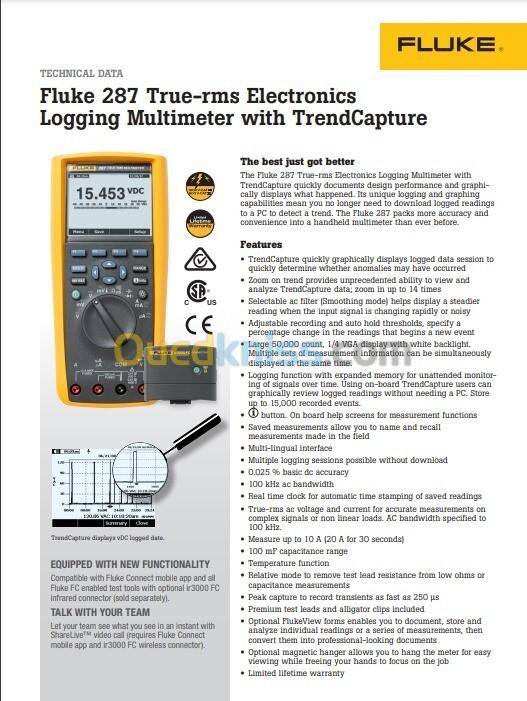 FLUKE TRUE-RMS ELETRONIC LOGGING MULTIMETRE