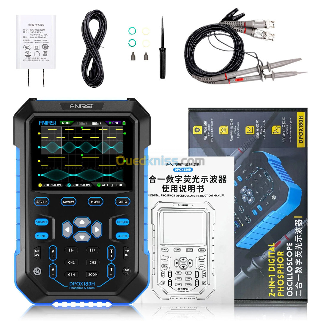 Oscilloscope numérique à phosphore FNIRSI DPOX180H 2 canaux 180 MHz 2-EN-1