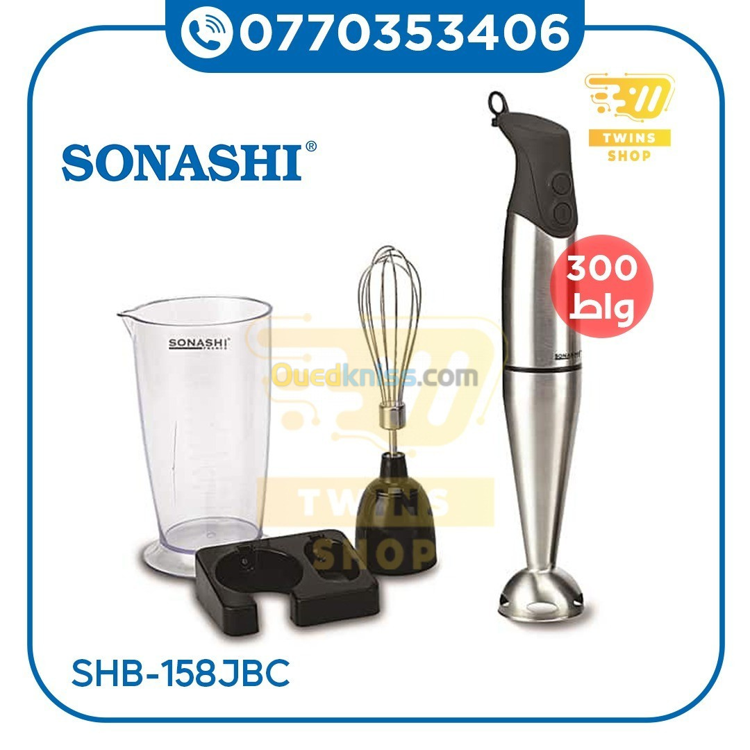 Sonashi Bras Mixeur Multi Fonction- 3 En 1- Shb -158 Jbc -300 Watts- Argenté