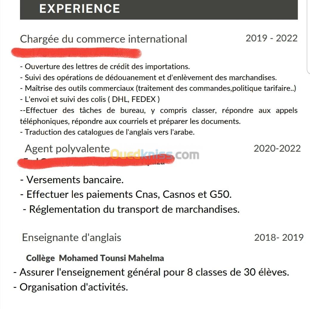 Chargée du commerce international 