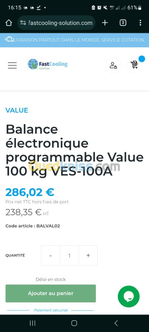 Balance électronique programmable 100 kg VALUE TF-VES100A