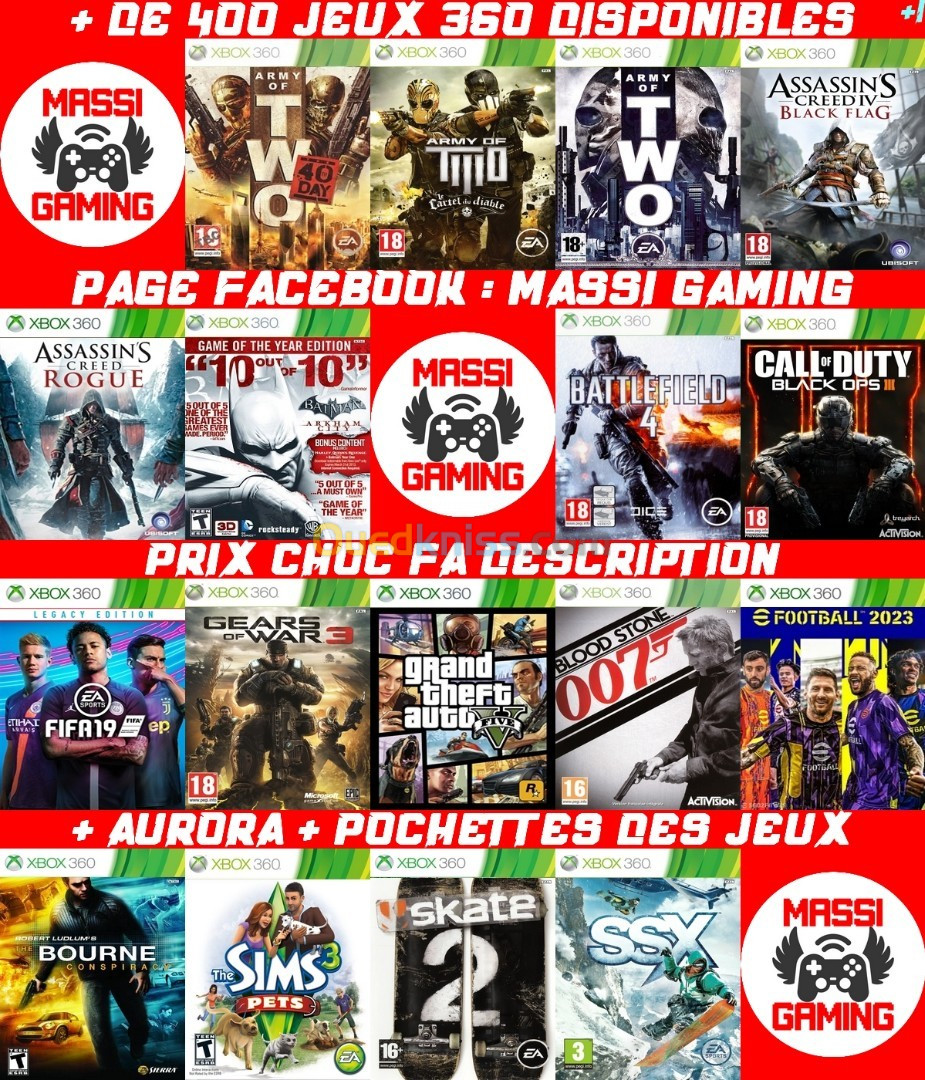 INSTALLATION JEUX XBOX 360 (PRIX CHOC FA DESCRIPTION)