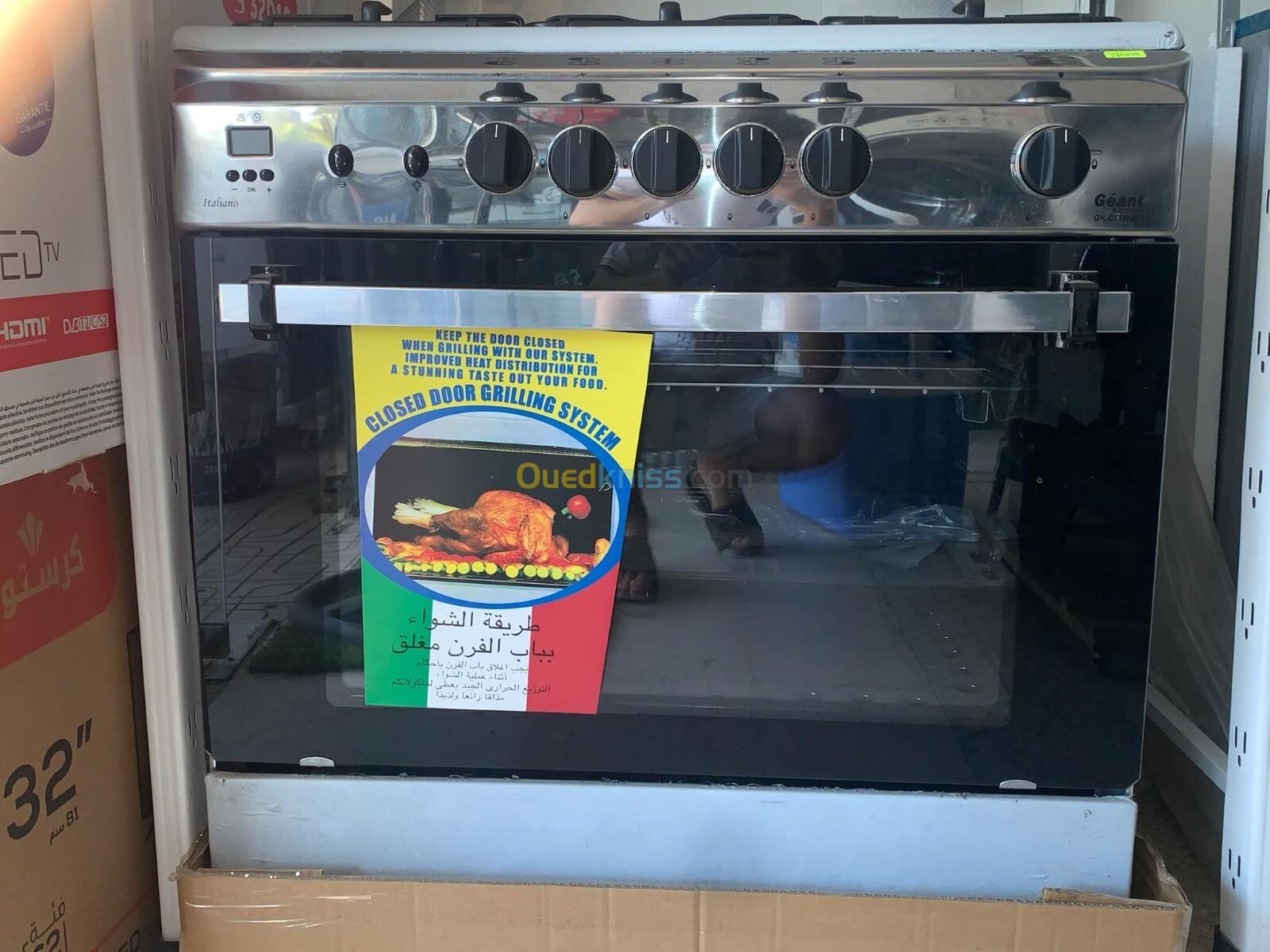 Cuisinière Géant Italiano 5 Feux En Inox. Fonte.  80cm. Afficheur. Tourne broche. Thermocouple