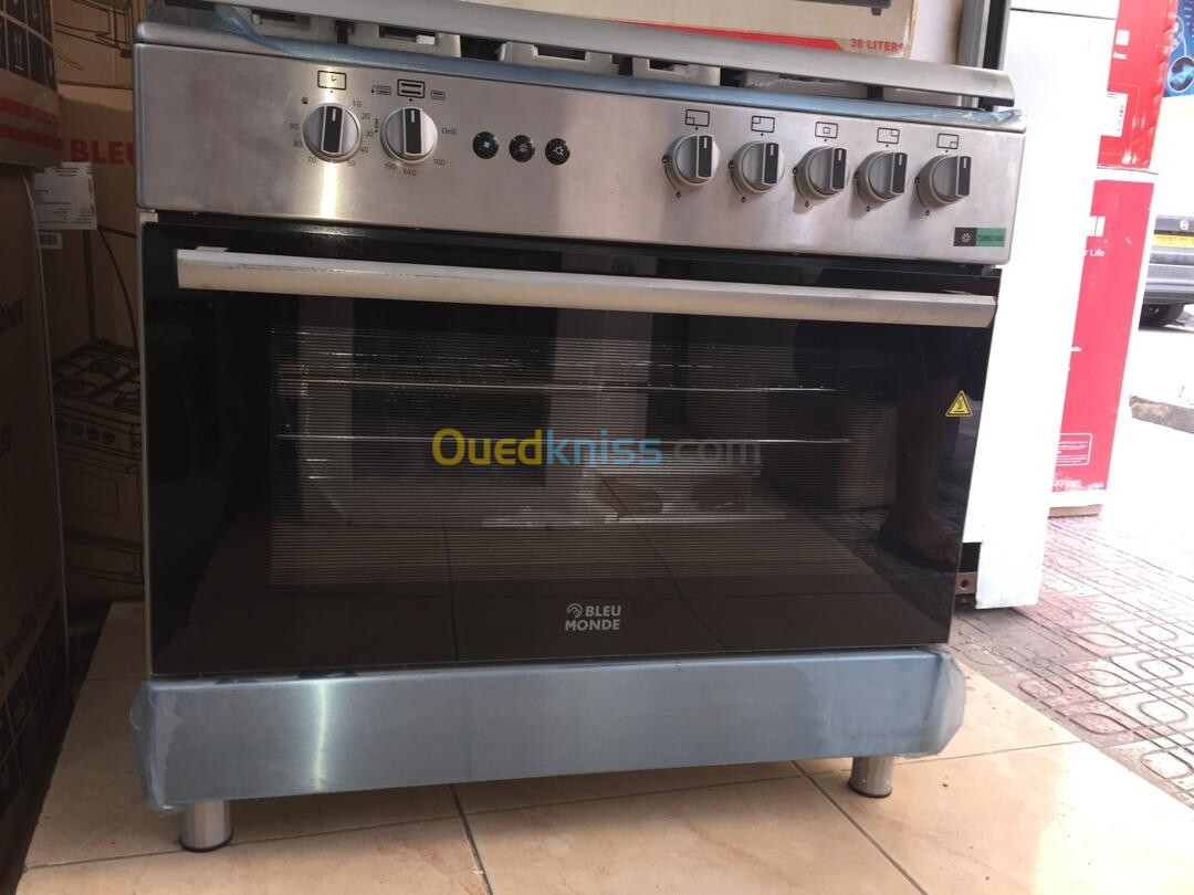 Cuisinière bleu monde 5 feux 90cm inox double ventilateur catalyseur 