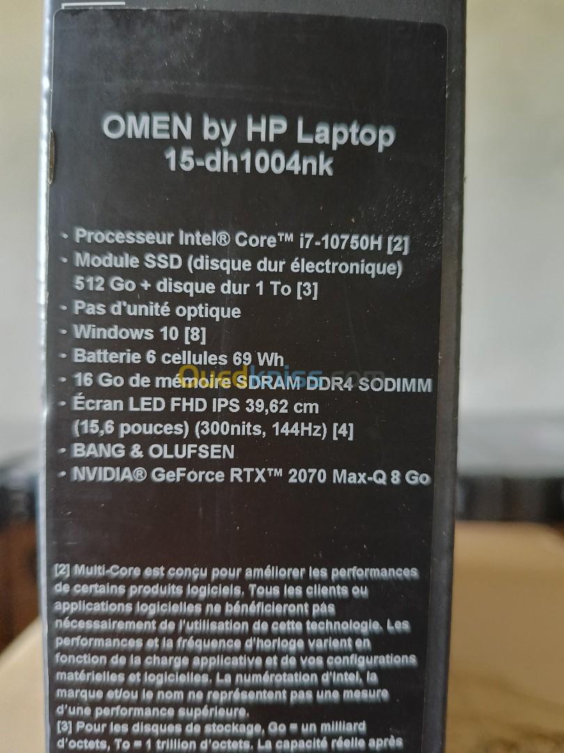 HP OMEN 15-Dh1004nk Core I7-10750H/16GB/1TB+512GB SSD/15.6 Full HD 144Hz/RTX 2070 8Go/Wi-Fi 6