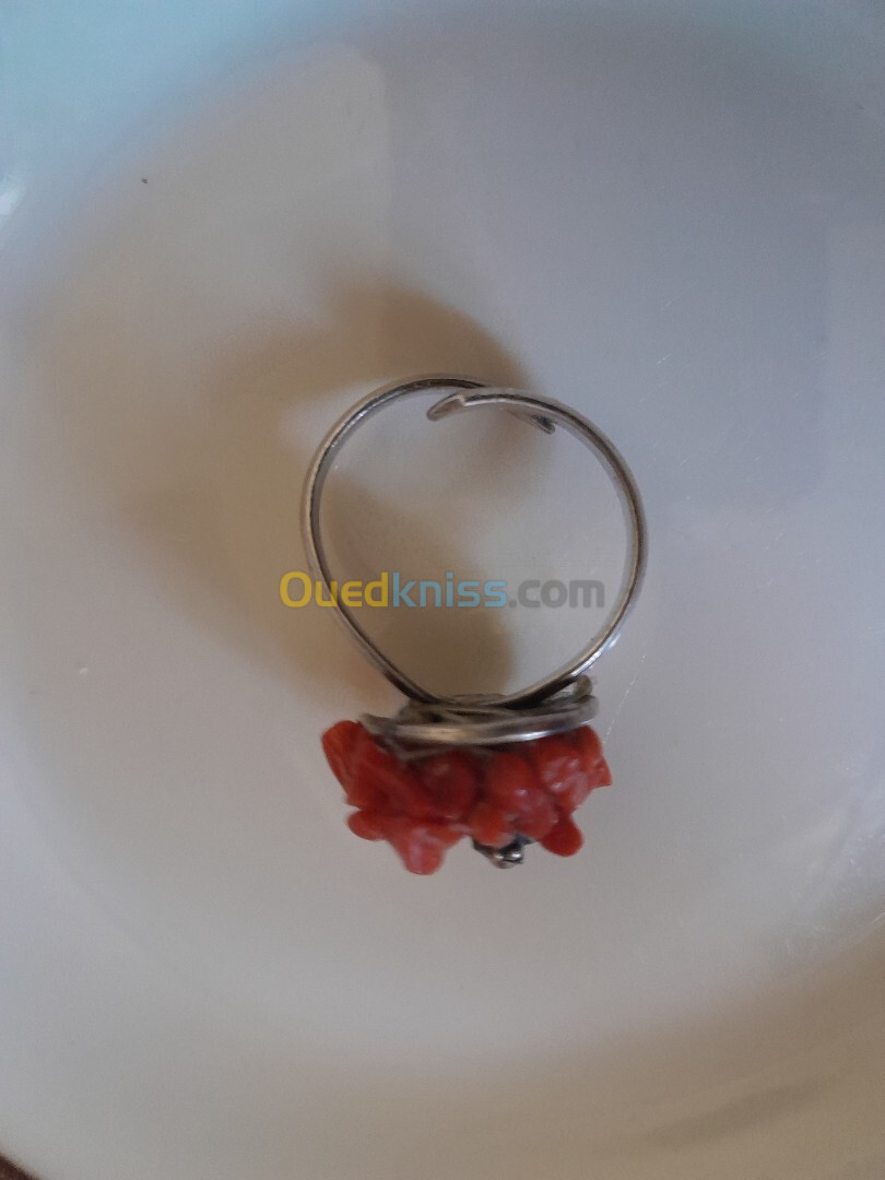 bague corail en argent reglable  خاتم مرجان فضة قياس يتبدل