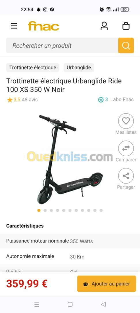 Trottinette électrique Urbanglide Ride 100 XS 350 W Noir état neuf 