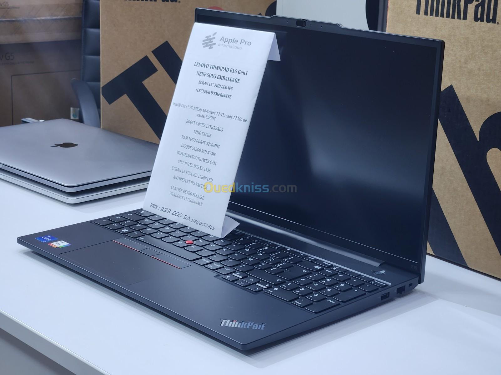 LENOVO THINKPAD E16 GEN 1 I7 1355U 16GO 512GO SSD NVME NEUF SOUS EMBALLAGE