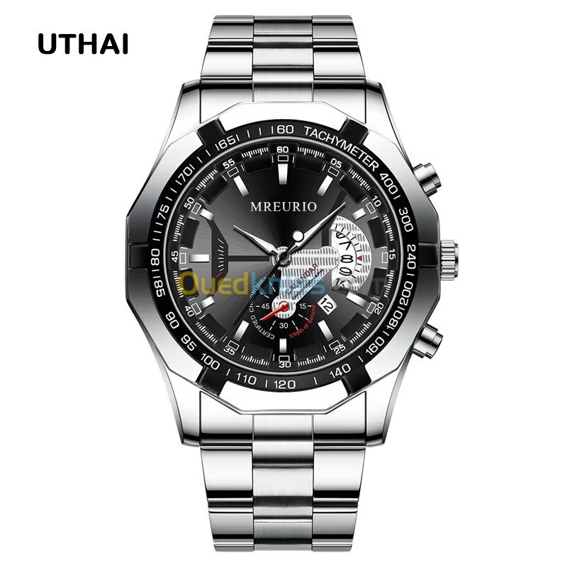 UTHAI-Montre à quartz pour homme avec calendrier bracelet en alliage d'acier inoxydable nouveau 2024