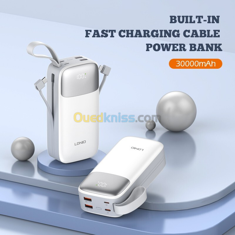 LDNIO 30000mAh Power Bank built-in dual cable 22.5w Fast charging PQ30 