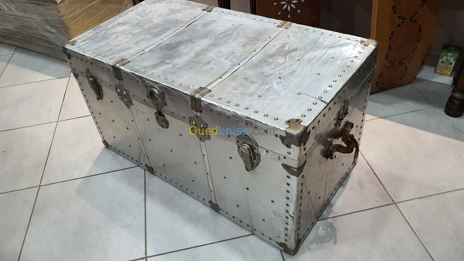 Vintage Malle coffre en Aluminium Polie d'Aviation Trunk Art Déco Industriel Germany