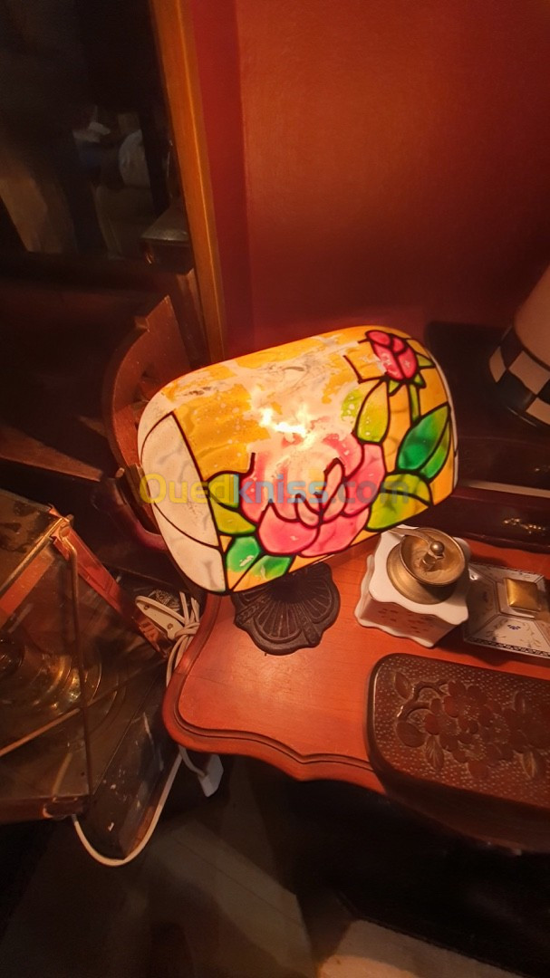 Petite lampe à poser de bureau, lampe de Banquier Vintage Tiffany Style Abat-jour en pâte de verre 