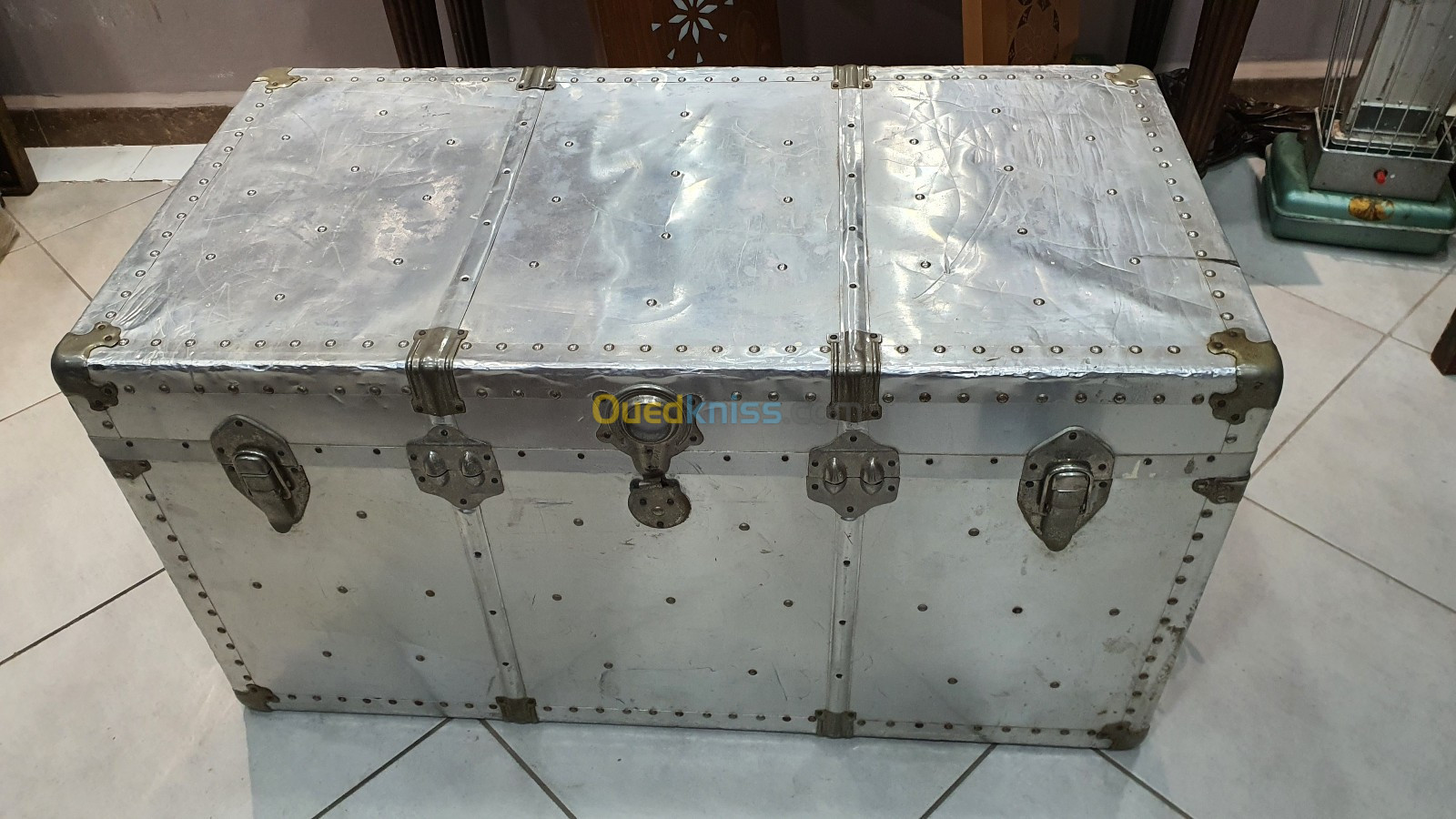 Vintage Malle coffre en Aluminium Polie d'Aviation Trunk Art Déco Industriel Germany