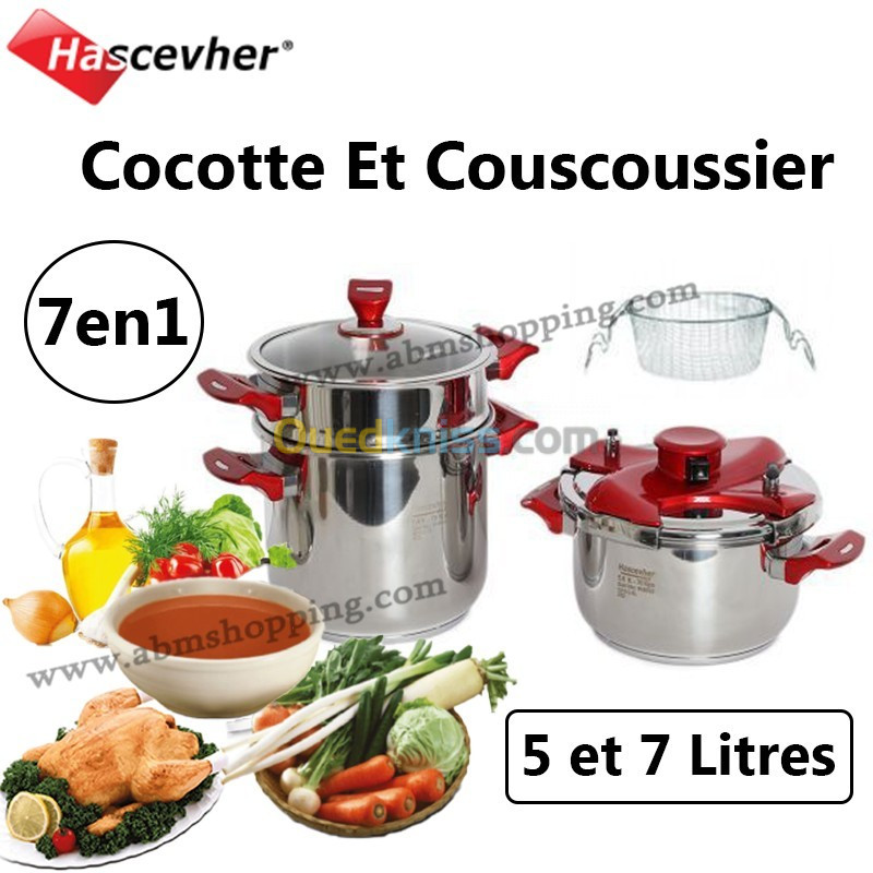 Cocotte Et Couscoussier en acier inoxydable 8 pièces | Hascevher