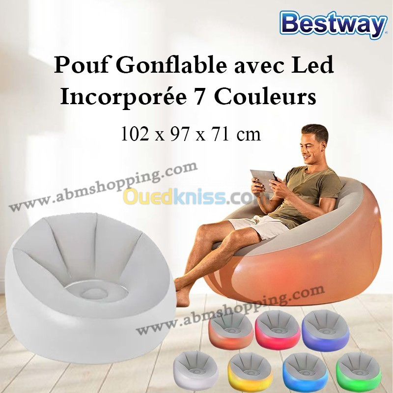 Pouf Gonflable avec Led Incorporée 7 Couleurs 102x97x71cm  Bestway