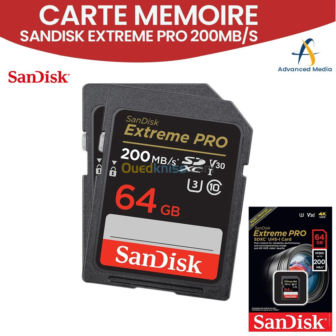 Carte mémoire SanDisk Extreme PRO 128Go, 200MB/s